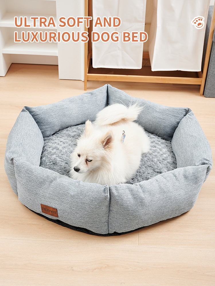 Rose Velvet Hexagonal Dog Bed For Small Medium Large Dogs,Durable Calming Down Dog Sofa,Soft Sleeping Fluffy Fur Plush Dog Couch