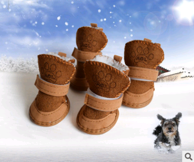 Dog Shoes Pet Shoes Lambskin Snow Shoes Cotton Shoes Khaki