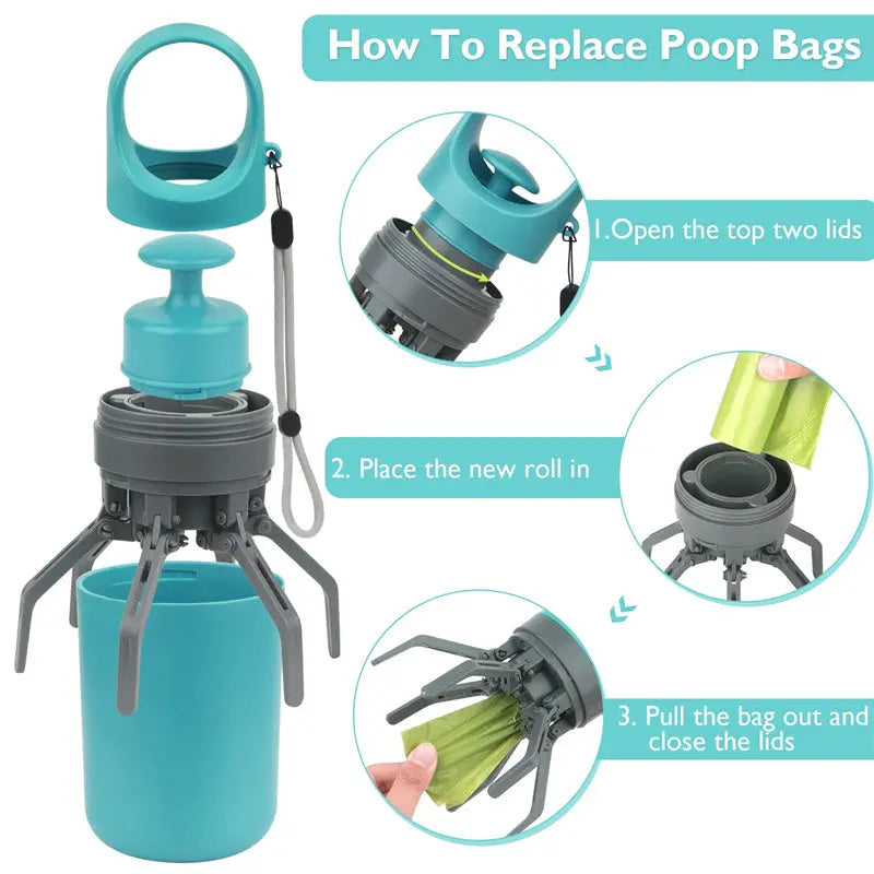 Portable Lightweight Dog Pooper Scooper With Built-in Poop Bag Dispenser Eight-claw Shovel For Pet Toilet Picker Pet Products - Image #3