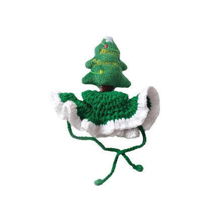 Christmas Tree Pet Head Cover Crocheted Hand-woven Cat Dog Hats Pets Products