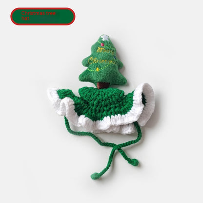 Christmas Tree Pet Head Cover Crocheted Hand-woven Cat Dog Hats Pets Products