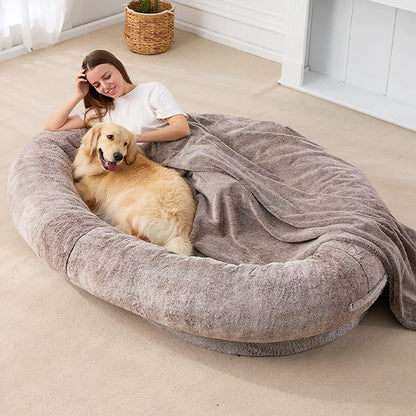 Large Human Short Plush Dog Bed